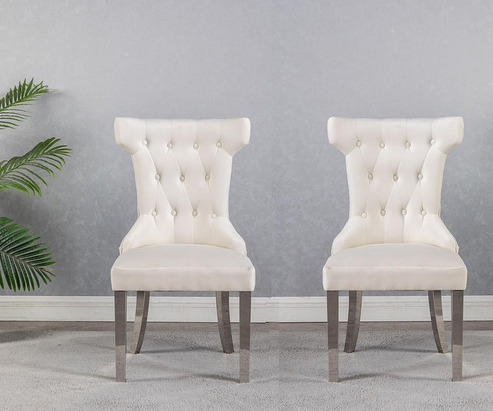 Rosalee Dining Chair With Chrome Finish (Set of 2) | Available in Beige, Blue & Black Colors