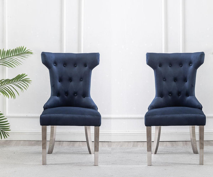 Rosalee Dining Chair With Chrome Finish (Set of 2) | Available in Beige, Blue & Black Colors