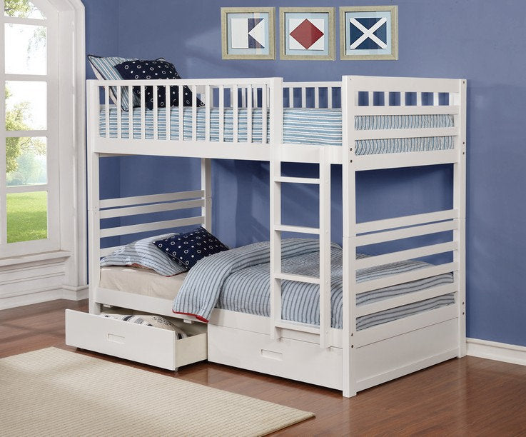 Maddox Bunk Bed (Single/ Single) With Storage Drawers - White