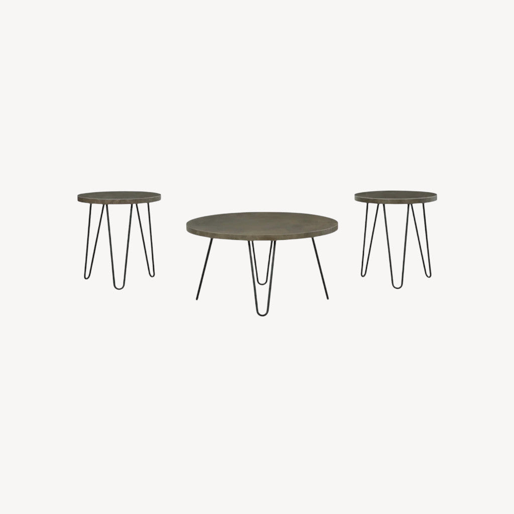 T144-13 Hadasky Occasional Table Set (Set of 3) - Faux Stone/ Black | Signature Design By Ashley