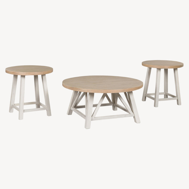 T193-13 Fawndell Occasional Table Set (Set of 3) - White/ Brown | Signature Design By Ashley