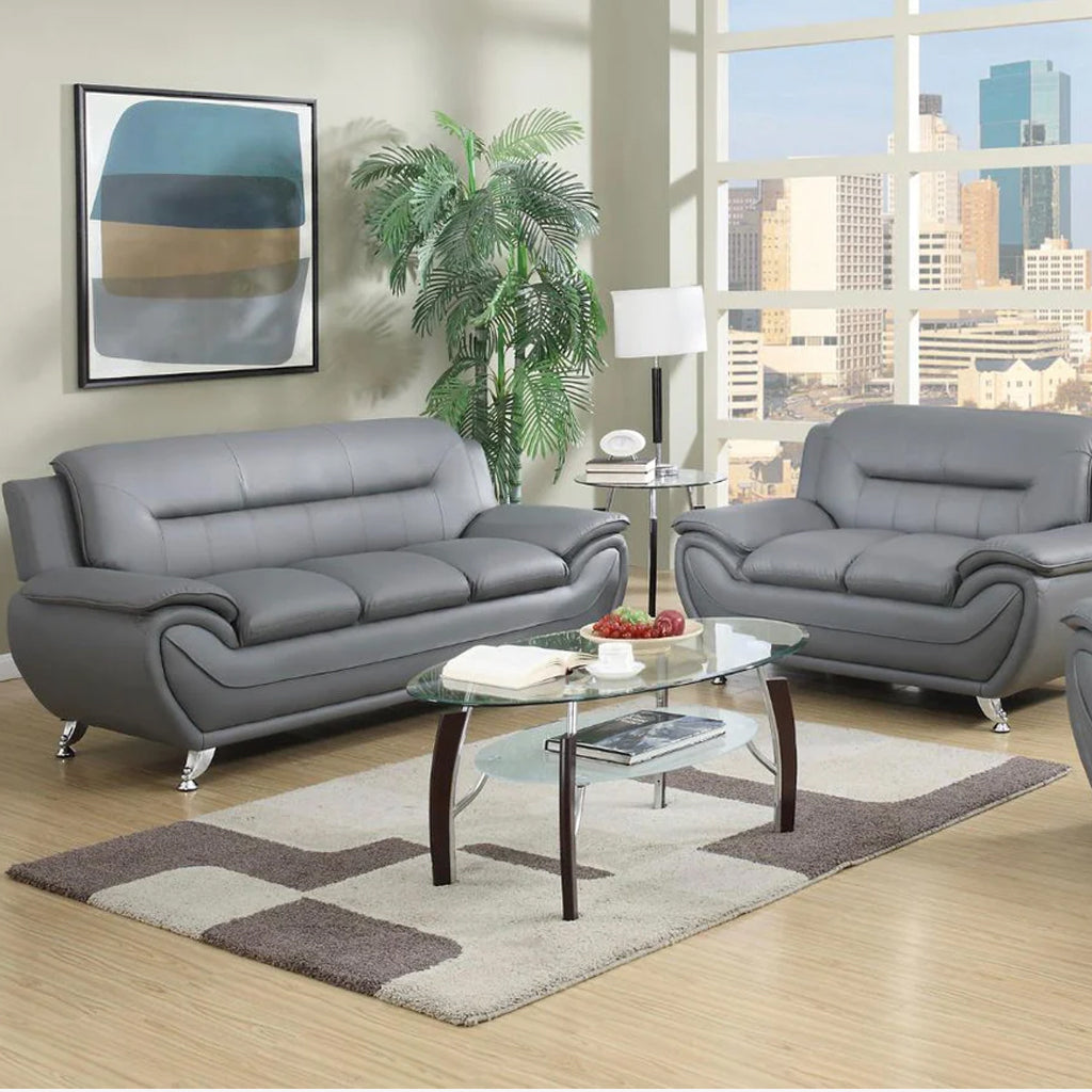 Gilan 3-Piece Sofa Set In Faux Leather Upholstery - Grey