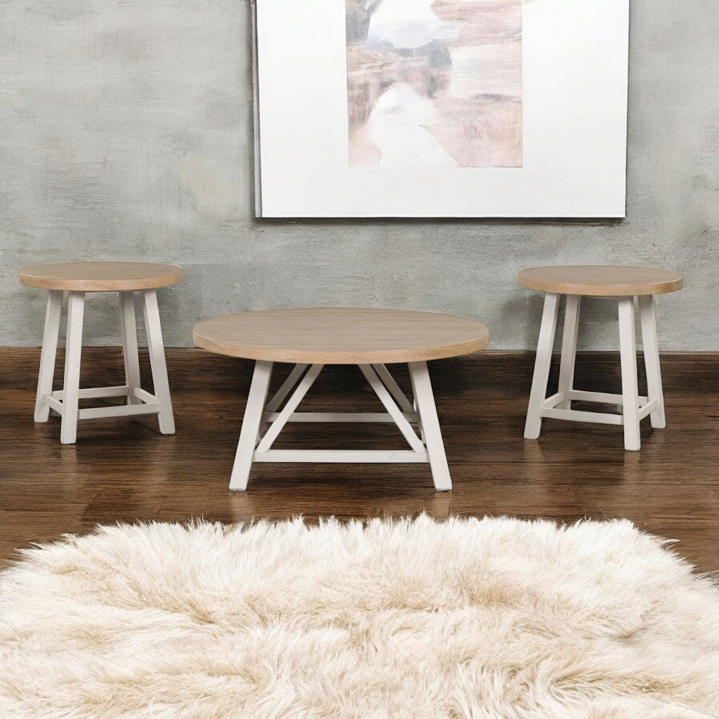 T193-13 Fawndell Occasional Table Set (Set of 3) - White/ Brown | Signature Design By Ashley