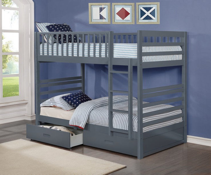 Maddox Bunk Bed (Single/ Single) With Storage Drawers - Grey