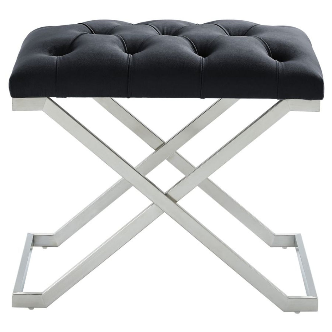 Nova Accent Bench With X-Shaped Stainless Steel Base In Brushed Silver Finish - Black