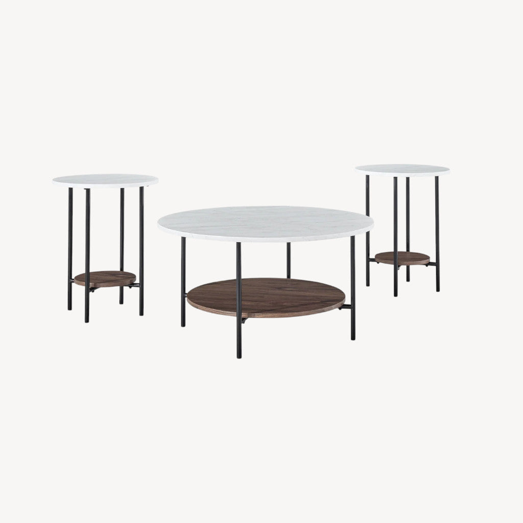 T167-13 Wrenwich Occasional Table Set (Set of 3) - Brown/ Black/ White | Signature Design By Ashley