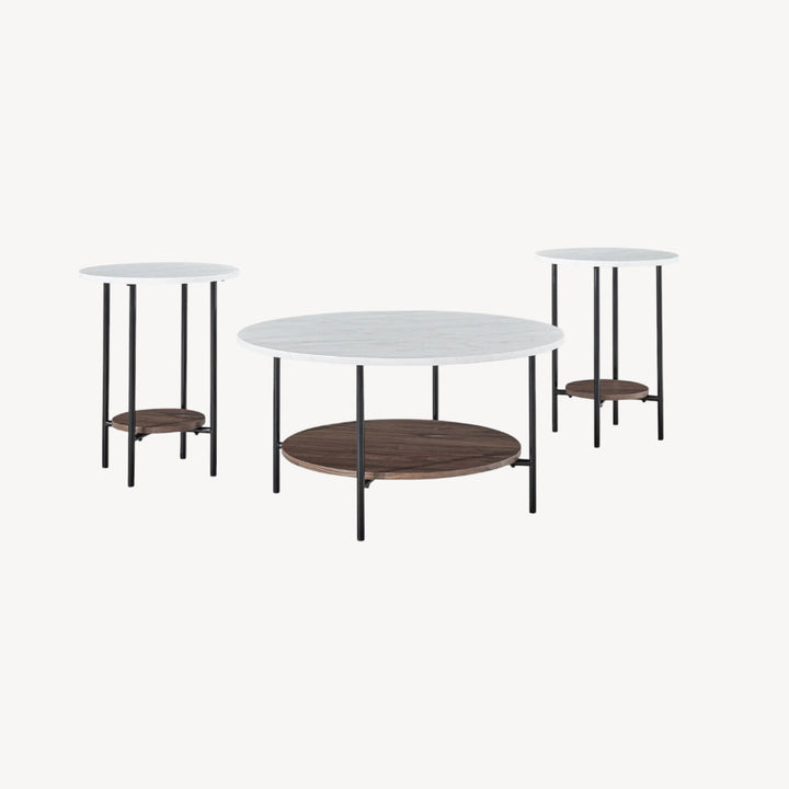 T167-13 Wrenwich Occasional Table Set (Set of 3) - Brown/ Black/ White | Signature Design By Ashley