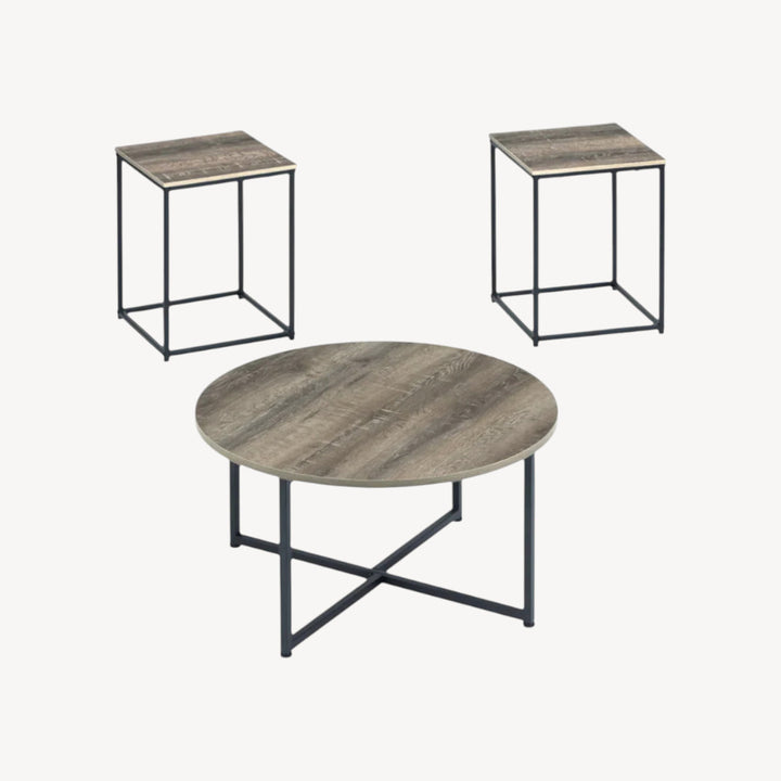 T103-213 Wadeworth Occasional Table Set (Set of 3) - Woodgrain/ Black | Signature Design By Ashley