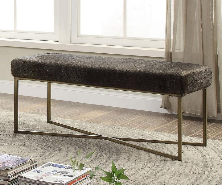 Scarlett Accent Bench With Faux Fur Upholstery - Dark Grey