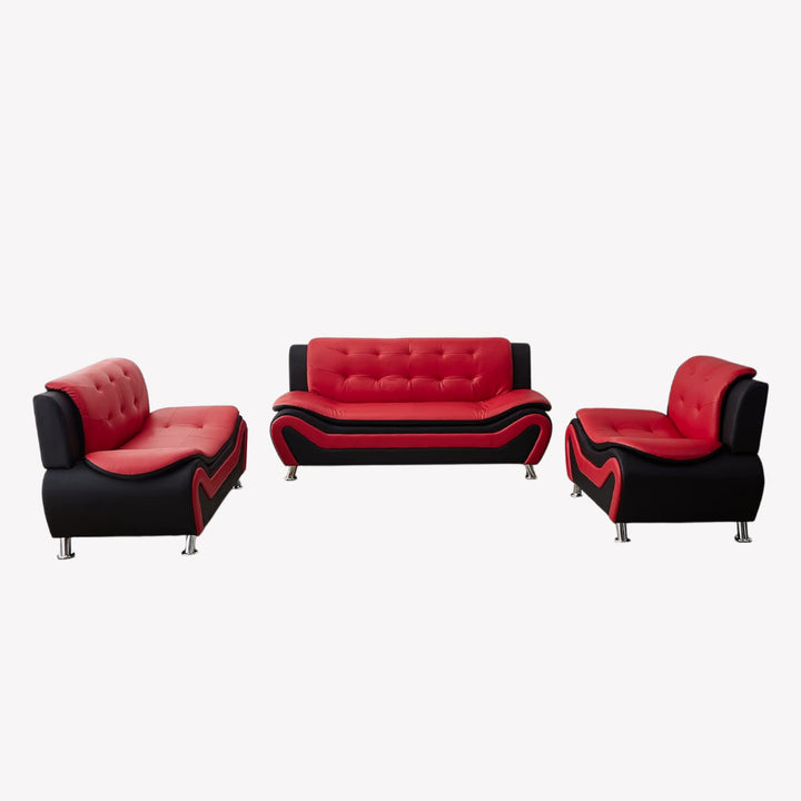 Ember Timeless 3-Piece Sofa Set In Faux Leather Upholstery - Red/ Black