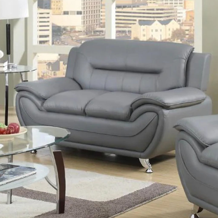 Gilan 3-Piece Sofa Set In Faux Leather Upholstery - Grey