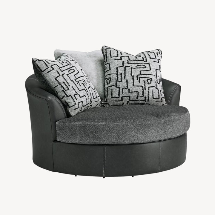 2990621C Brixley Pier Oversized Swivel Accent Chair In Faux Leather/ Fabric Upholstery - Black/ Grey | Signature Design By Ashley