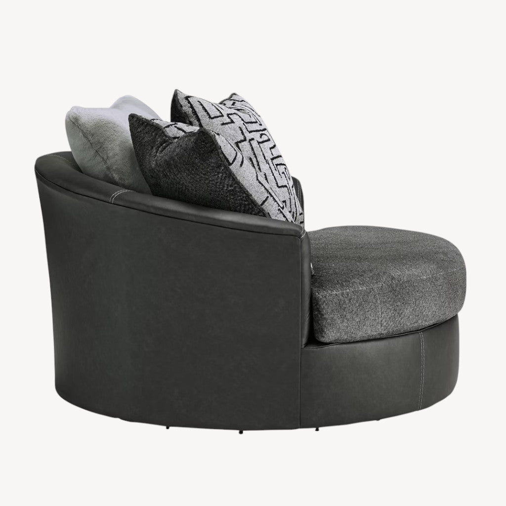 2990621C Brixley Pier Oversized Swivel Accent Chair In Faux Leather/ Fabric Upholstery - Black/ Grey | Signature Design By Ashley