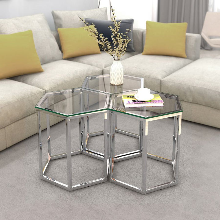 Zelda Contemporary Coffee Table With Appealing Chrome Finish | Available In Set of 3 & 4 Pieces