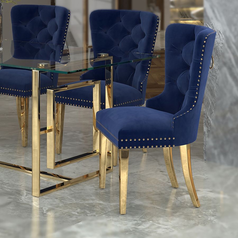Aaron Timeless Side Chair With Gold Finish (Set of 2) | Available In Grey & Navy Blue Colors