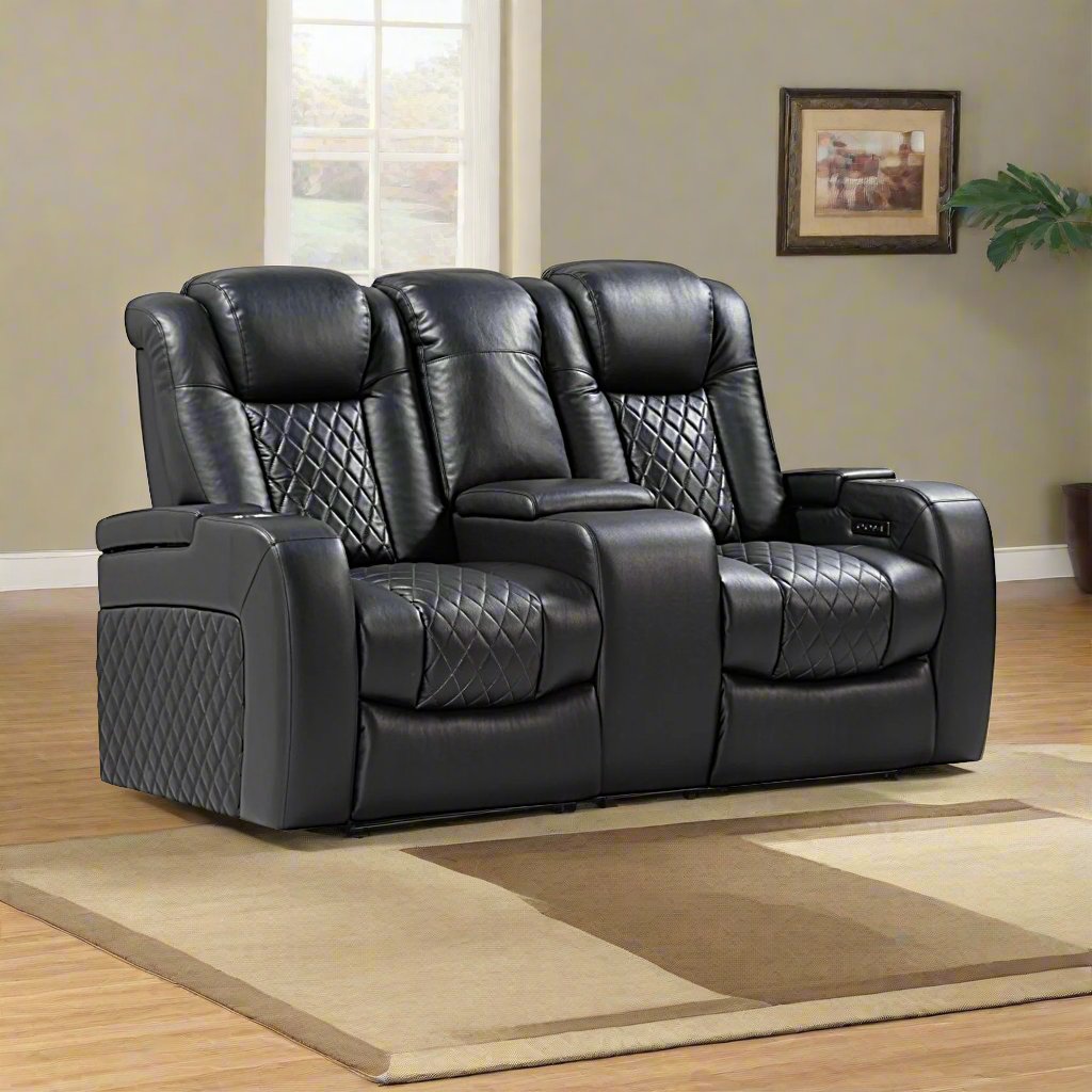 Pulse Power Recliner Loveseat With Bottom LED Lighting - Midnight Black