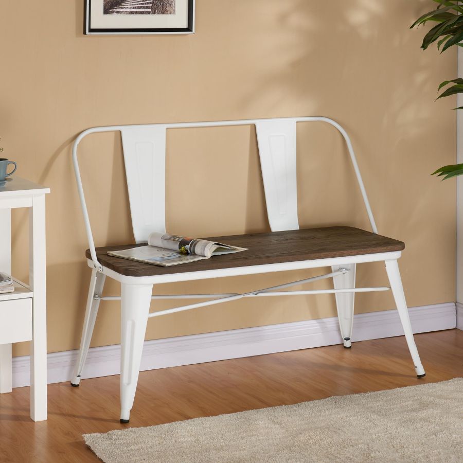 Vance Metallic Bench With Backrest - White