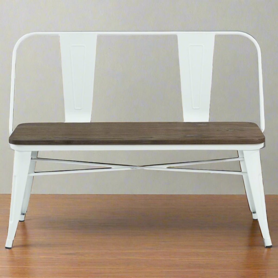 Vance Metallic Bench With Backrest - White