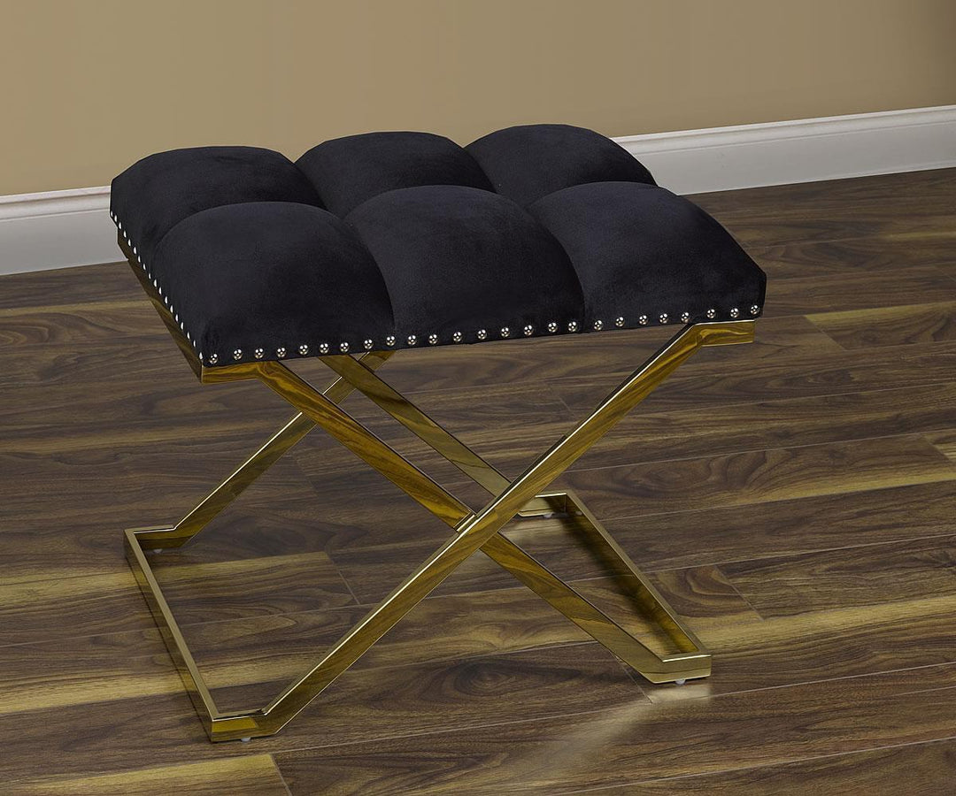 Peregrine Accent Bench With X-Shaped Stainless Steel Base In Gold Finish - Black