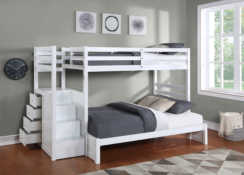 Paisley Bunk Bed With Built-in Staircase - Flourish White