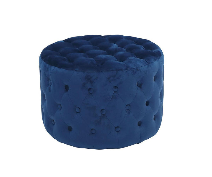 Heidi Round Storage Ottoman With Button Tufted Accent - Blue