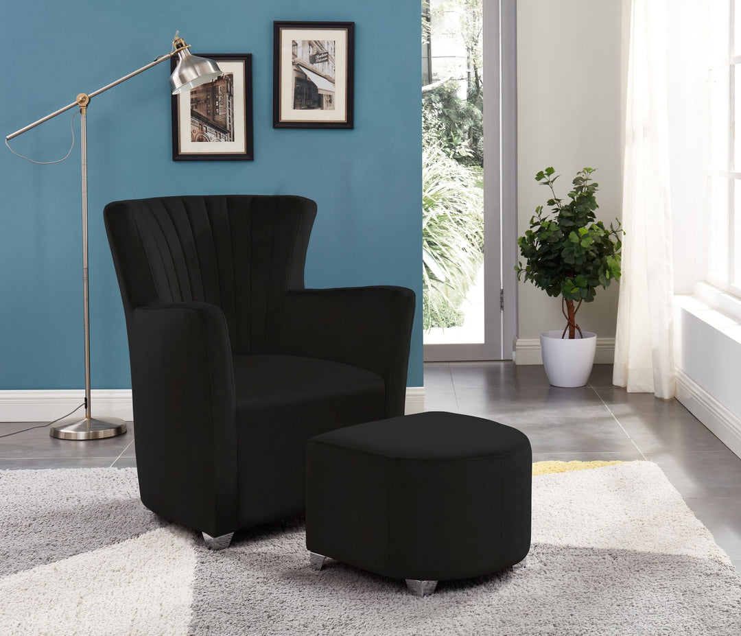 Modern Black Upholstered Club Chair & Ottoman Set – Elegant Comfort with Chrome Legs