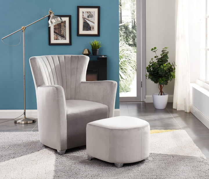 Modern Grey Upholstered Club Chair & Ottoman Set – Contemporary Elegance & Comfort