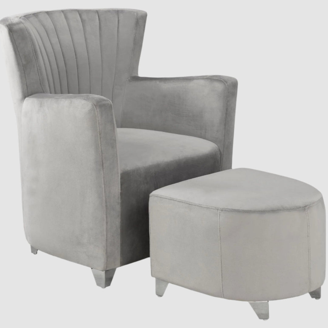 Modern Grey Upholstered Club Chair & Ottoman Set – Contemporary Elegance & Comfort