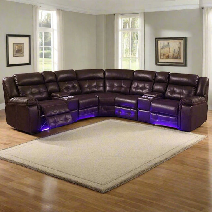 Regent 5-Seater Sectional Recliner With Bottom LED Lights - Chocolate