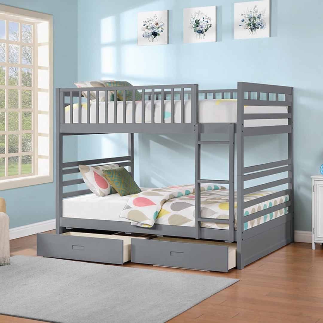 Grace Elegant Bunk Bed (Double/ Double) With Storage Drawers - Grey