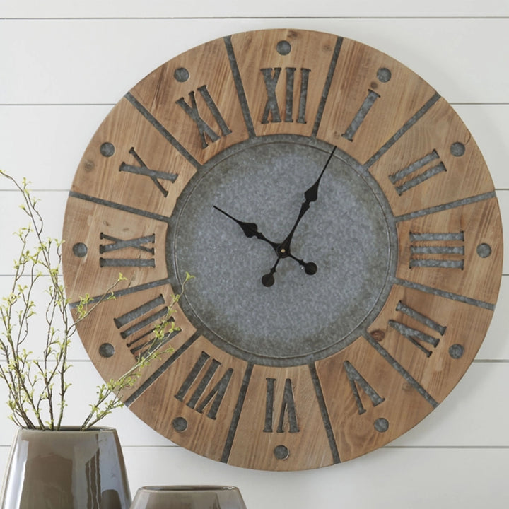 A8010076 Payson Wall Clock In Grey/ Natural Finish | Signature Design By Ashley