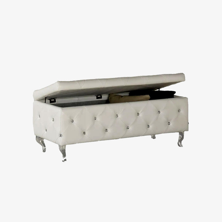 Stella Rectangular Storage Ottoman Bench In Exquisite White Finish