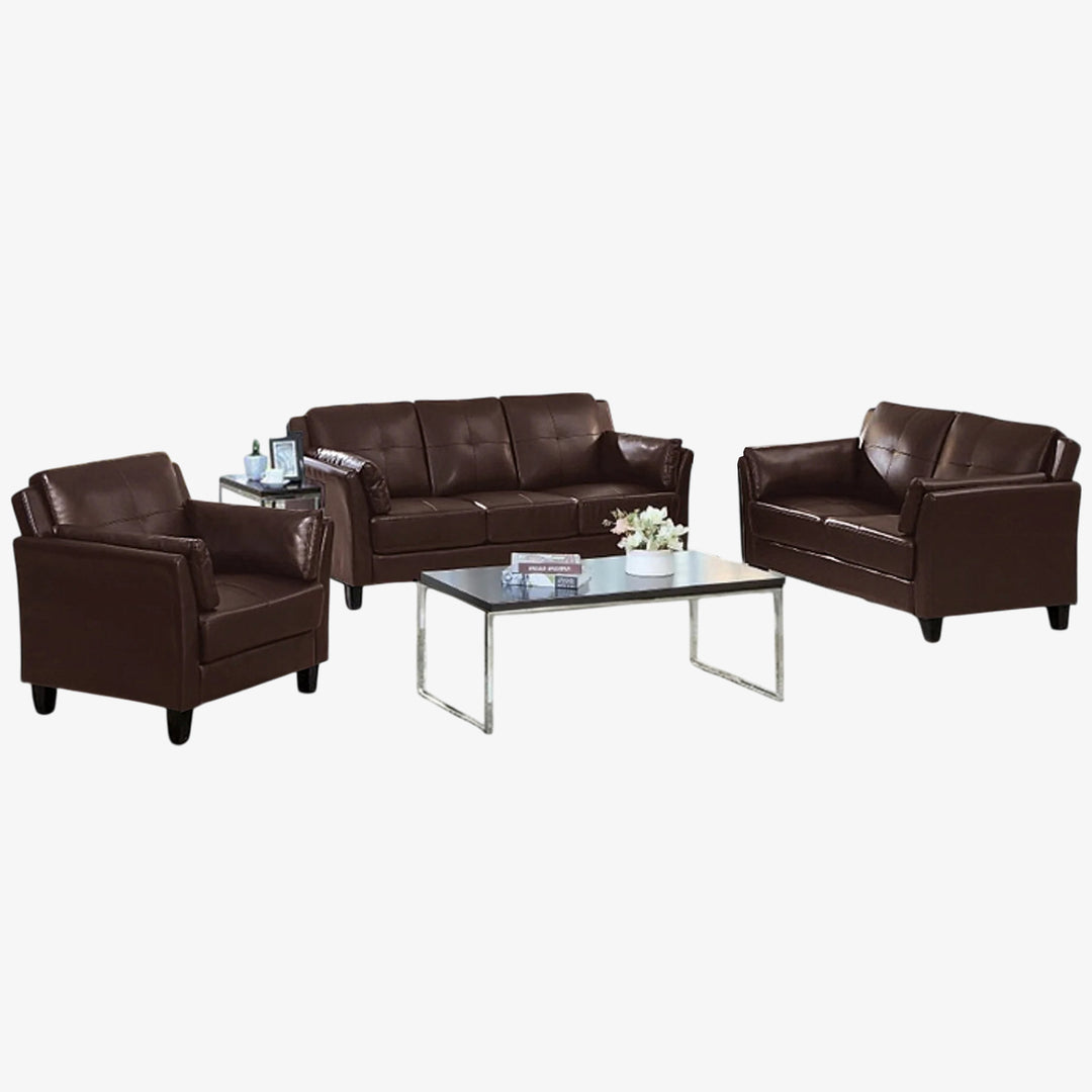 Connor 3-Piece Tranquil Sofa Set In PU Leather Upholstery - Brown