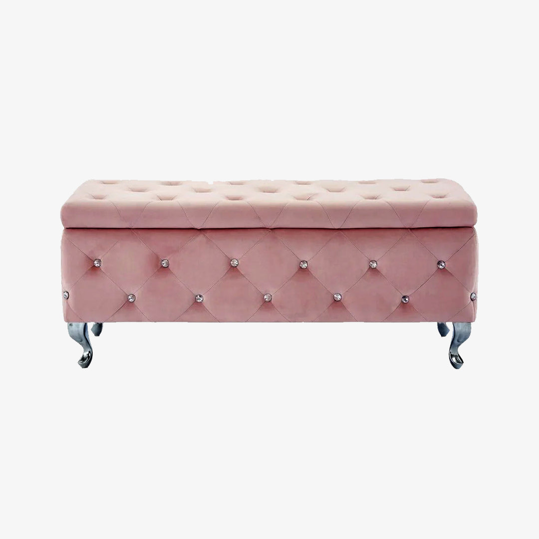 Stella Rectangular Storage Ottoman Bench In Appealing Blush Pink Finish