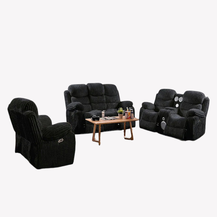 Cascade 3-Piece Power Recliner Set In Luxurious Fabric Upholstery - Black