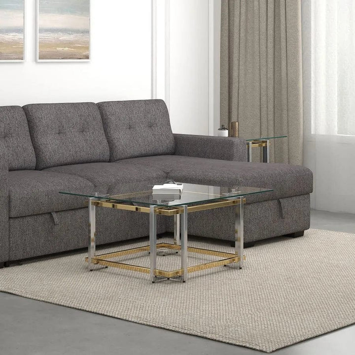 Scarlett Timeless Coffee Table With Tempered Glass & Silver/ Gold Finish | Available In Square & Rectangle Shapes