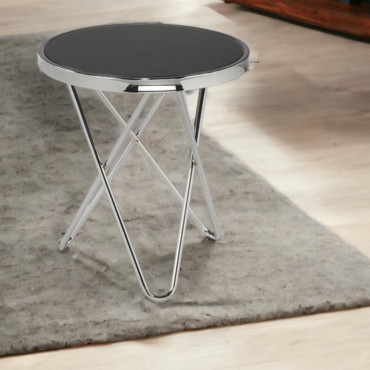 Contemporary Silver Accent Table with Tempered Glass Top - Minimalist and Versatile