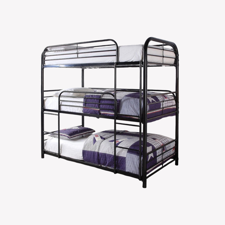 Lennox Triple Layer Bunk Bed (39" Single Size) In Stainless Steel - Black