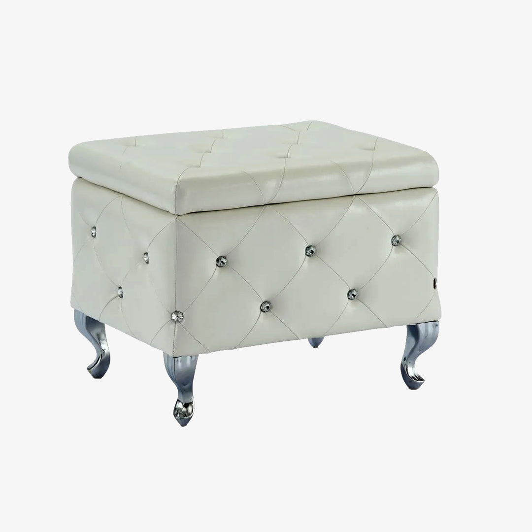 Stella Square Storage Ottoman Bench In White Finish