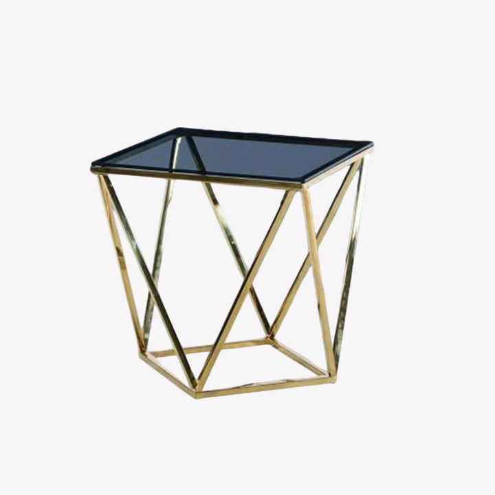 Mia End Table: Modern Elegance with Smoky Glass Top and Gold Metal Base