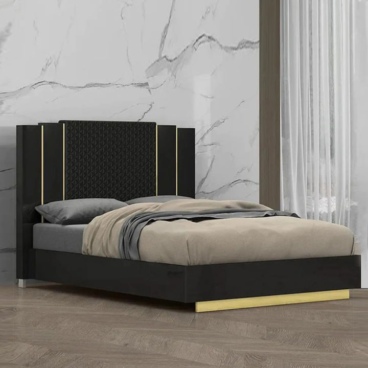 Vanessa Platform Bed Frame In Lacquer Finish - Midnight Black