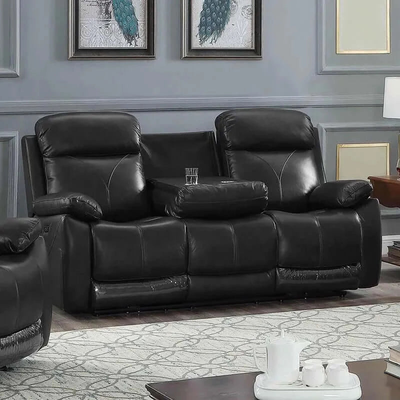 Bliss 3-Piece Power Recliner Set In Leather Upholstery - Striking Black