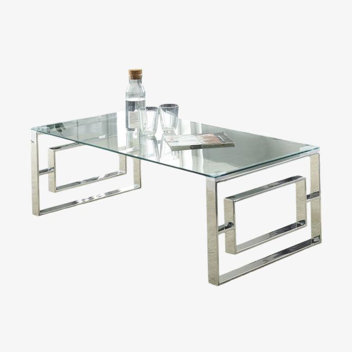 Jivin Tempered Glass Coffee Table With Silver Finish