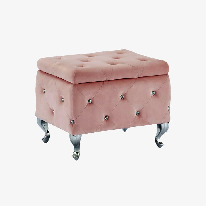 Stella Square Storage Ottoman Bench In Captivating Blush Pink Finish