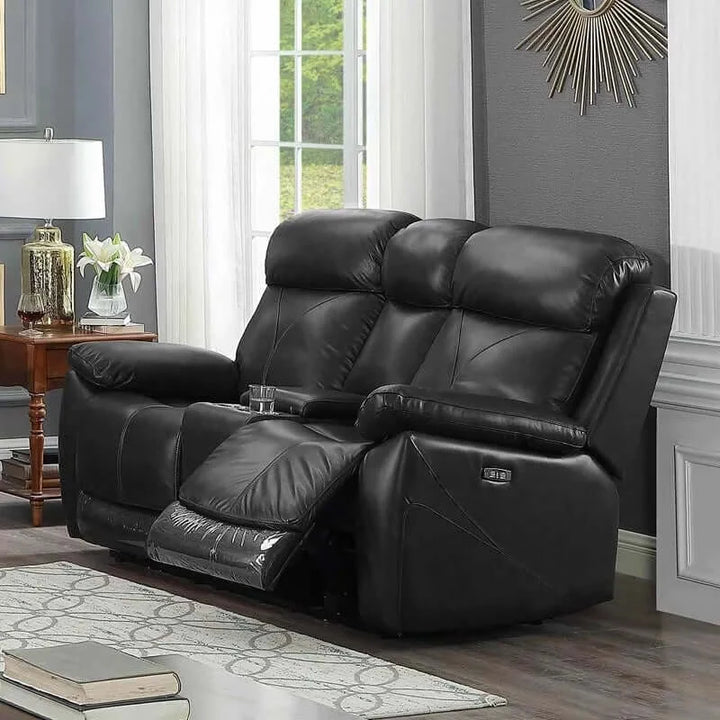 Bliss 3-Piece Power Recliner Set In Leather Upholstery - Striking Black