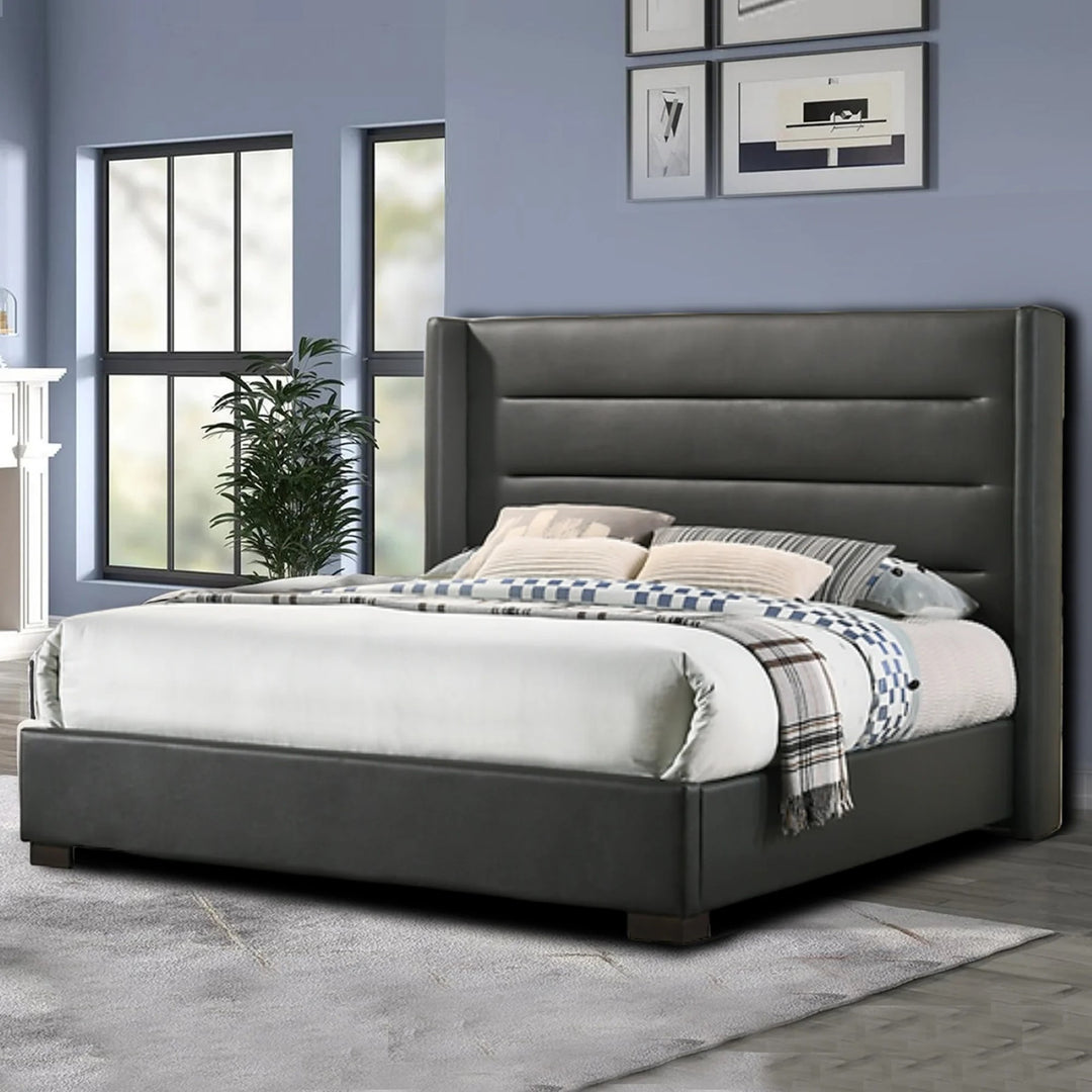 Frederick Platform Bed Frame (King Size) With PU Upholstery - Stunning Grey
