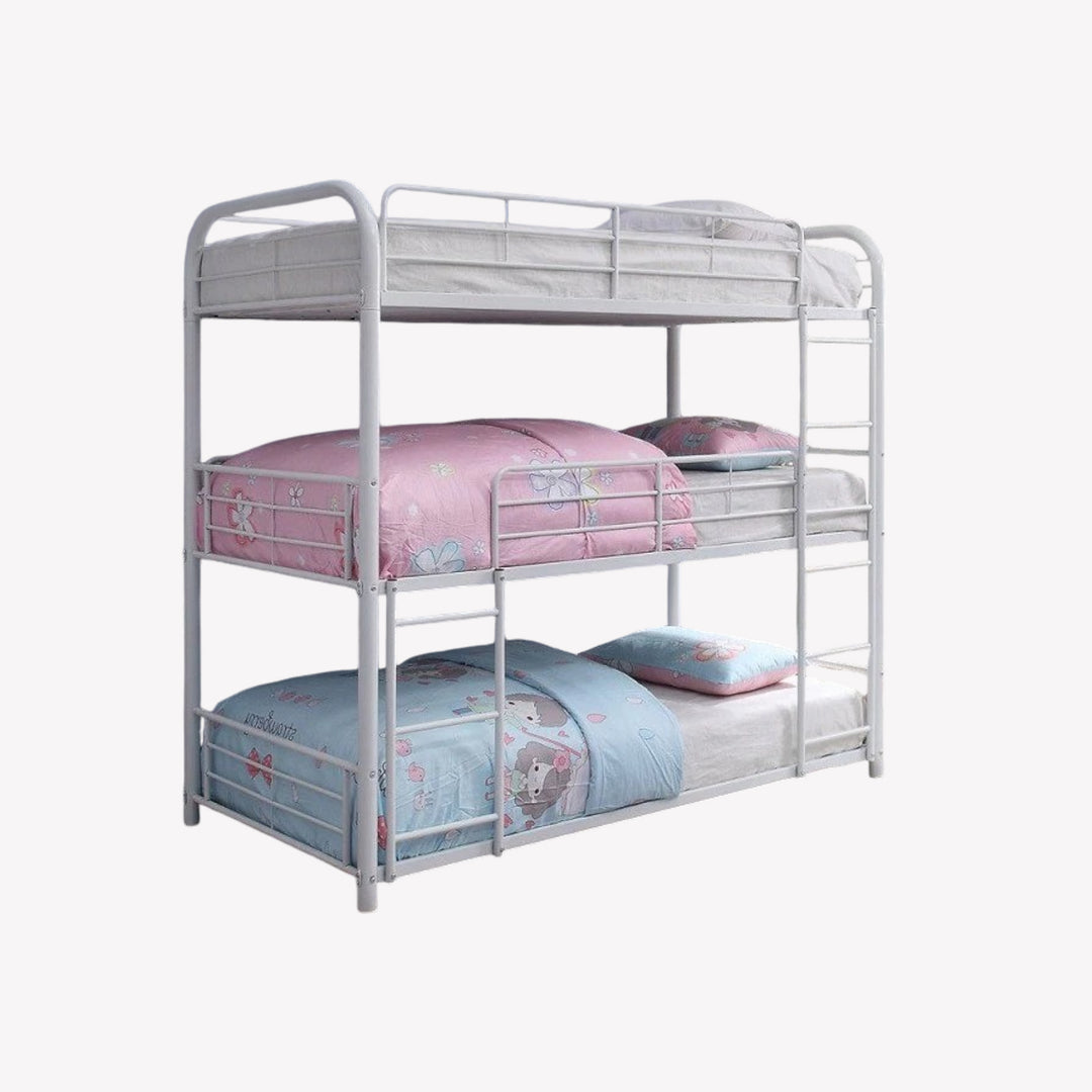 Lennox Triple Layer Bunk Bed (39" Single Size) In Stainless Steel - White