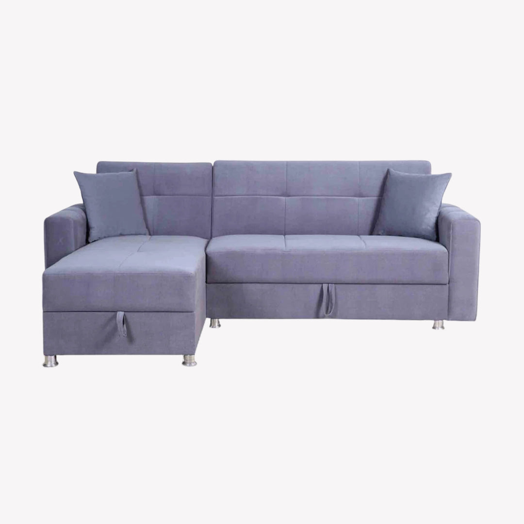 Liam L-Shape Sectional Sofa Bed With Reversible Storage Chaise & Ottoman - Enticing Grey