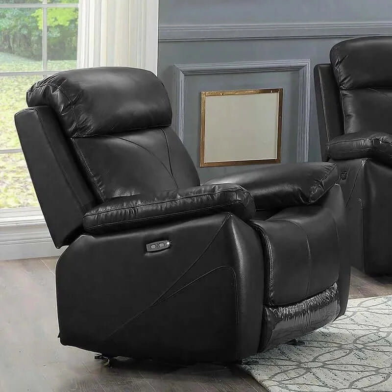 Bliss 3-Piece Power Recliner Set In Leather Upholstery - Striking Black