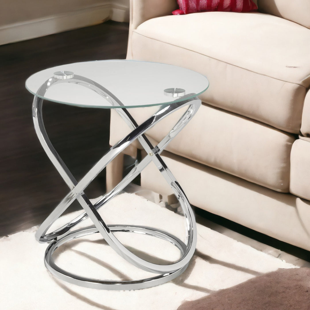 Modern Silver Accent Table with Tempered Glass Top - Chic and Functional